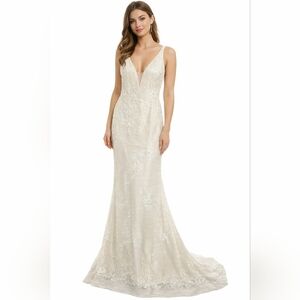 Fashion Nova Ivory Embroidered,beaded,sequined Lace Wedding Dress,size S